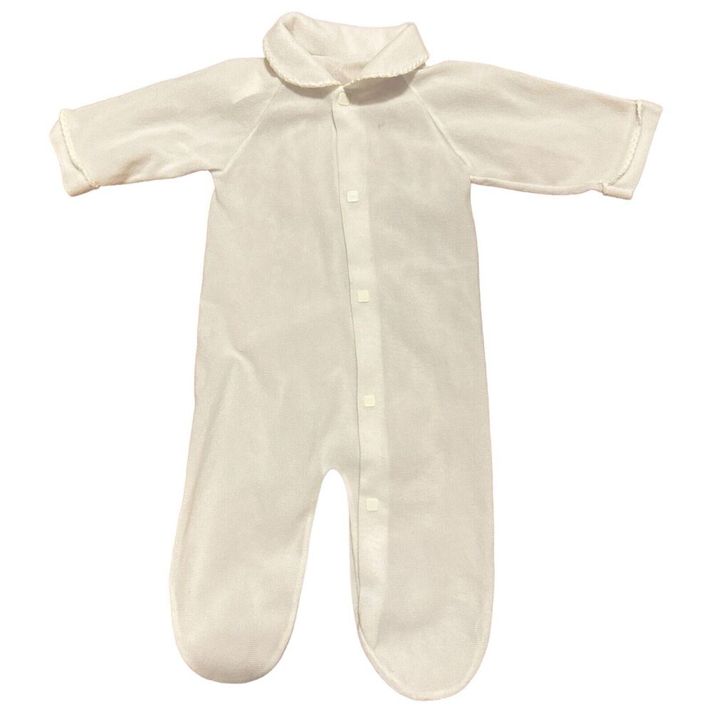 Vintage White Baby Terry Newborn One Piece Footed Sleeper‎ Buttons Polyester
